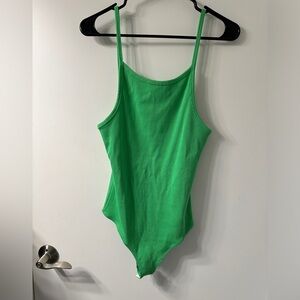 Women’s ribbed green tank bodysuit, size medium